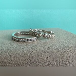 Lot of 2 Sterling Silver Dainty Floral & CZ Rings Size 6.5